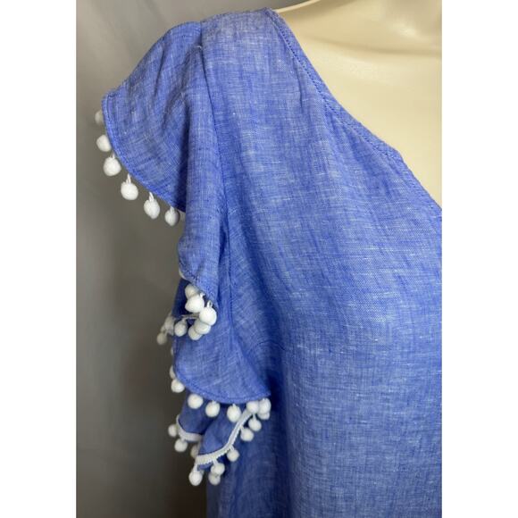 Lilly Pulitzer Astara Linen Pom Pom Top - Beckon Blue - Size M - Picture 3 of 15